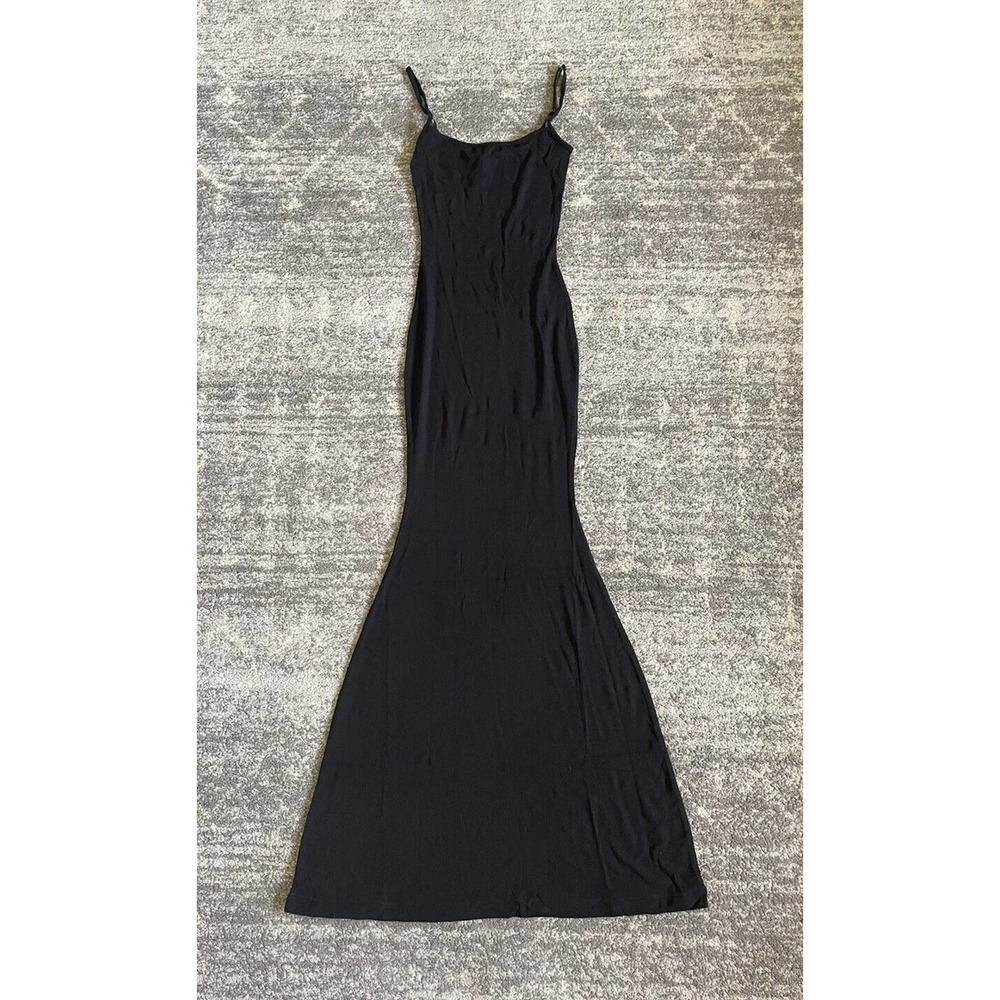 Skims Womens S Tank Long Slip Dress Black Ribbed Straps Fitted NWT O4